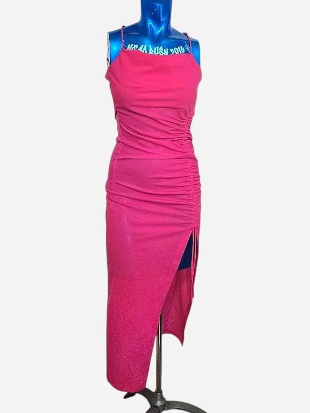 Fuchsia Ruched Side-Slit Midi Dress